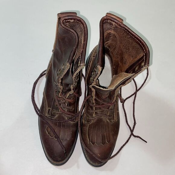 VTG,Vibram Resist-Oil No-Mark Brown Leather Boots with Lace-Up Design Size 6.5 M - Picture 2 of 11